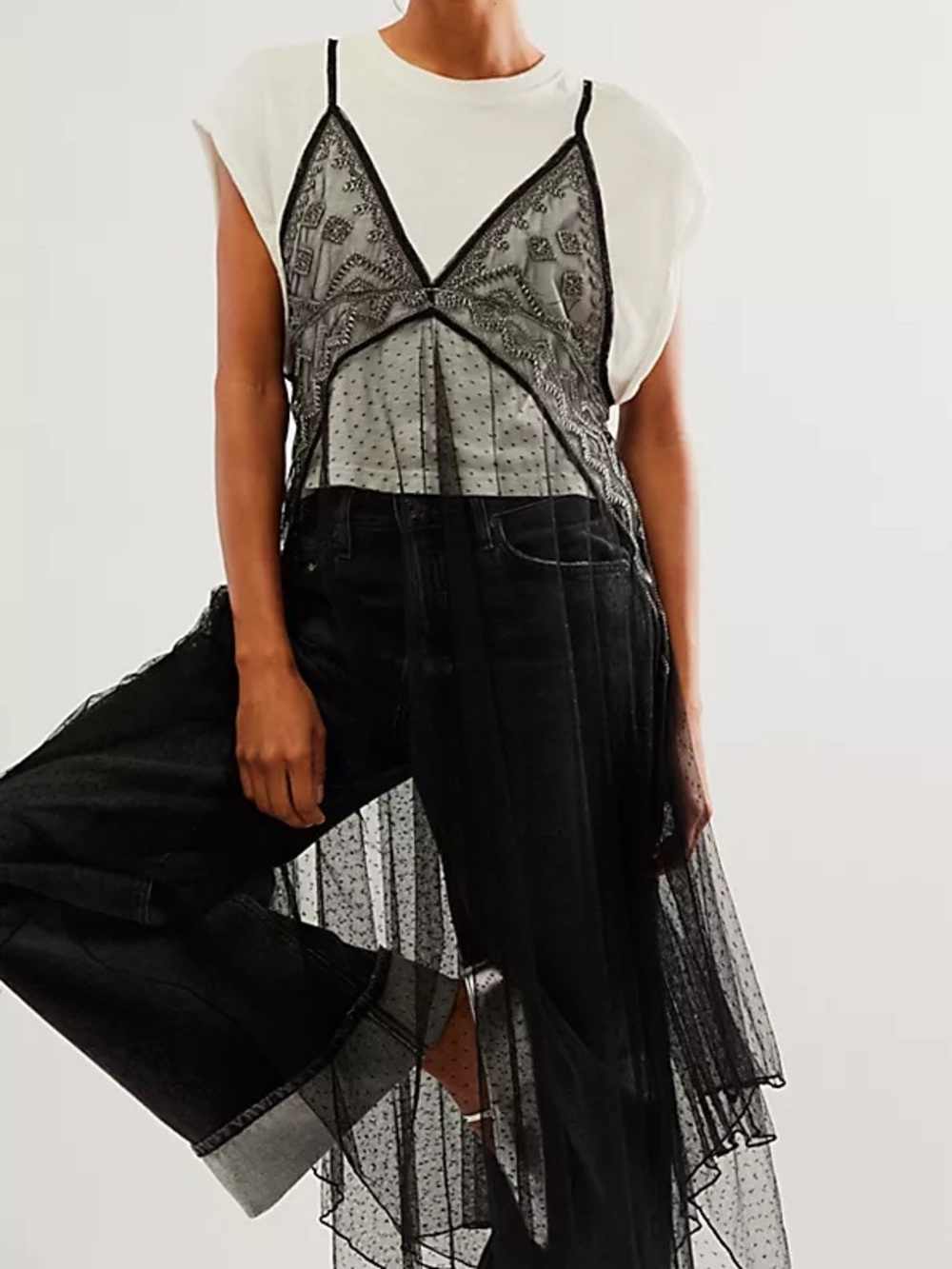 Free People Black Siren Sheer Lace Maxi Top